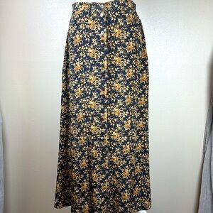 Vtg EVAN PICONE Silk Button Front Maxi Skirt 8 Pockets Floral Dark Academia 90s